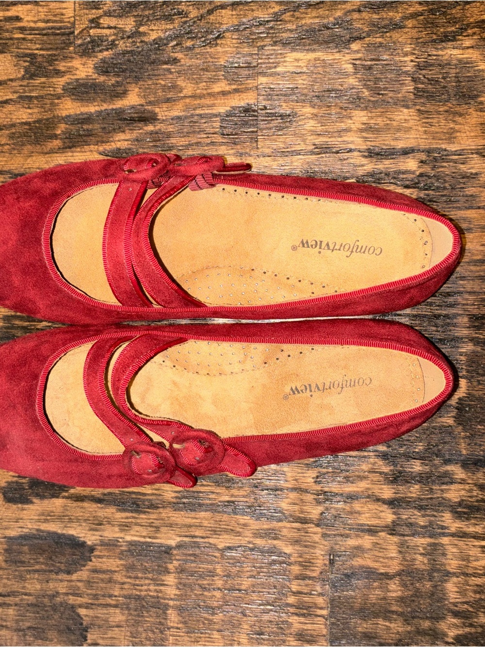 Comfortview Women's Burgundy Faux Suede Mary Jane Flats